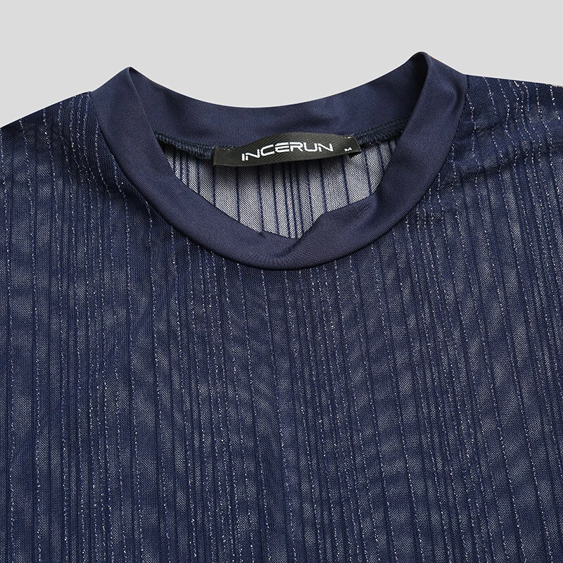 (image for) Men Mesh See-Through T-Shirt Training Fitness Sport Casual Short Sleeve Slim Fit Thin Tee Tops